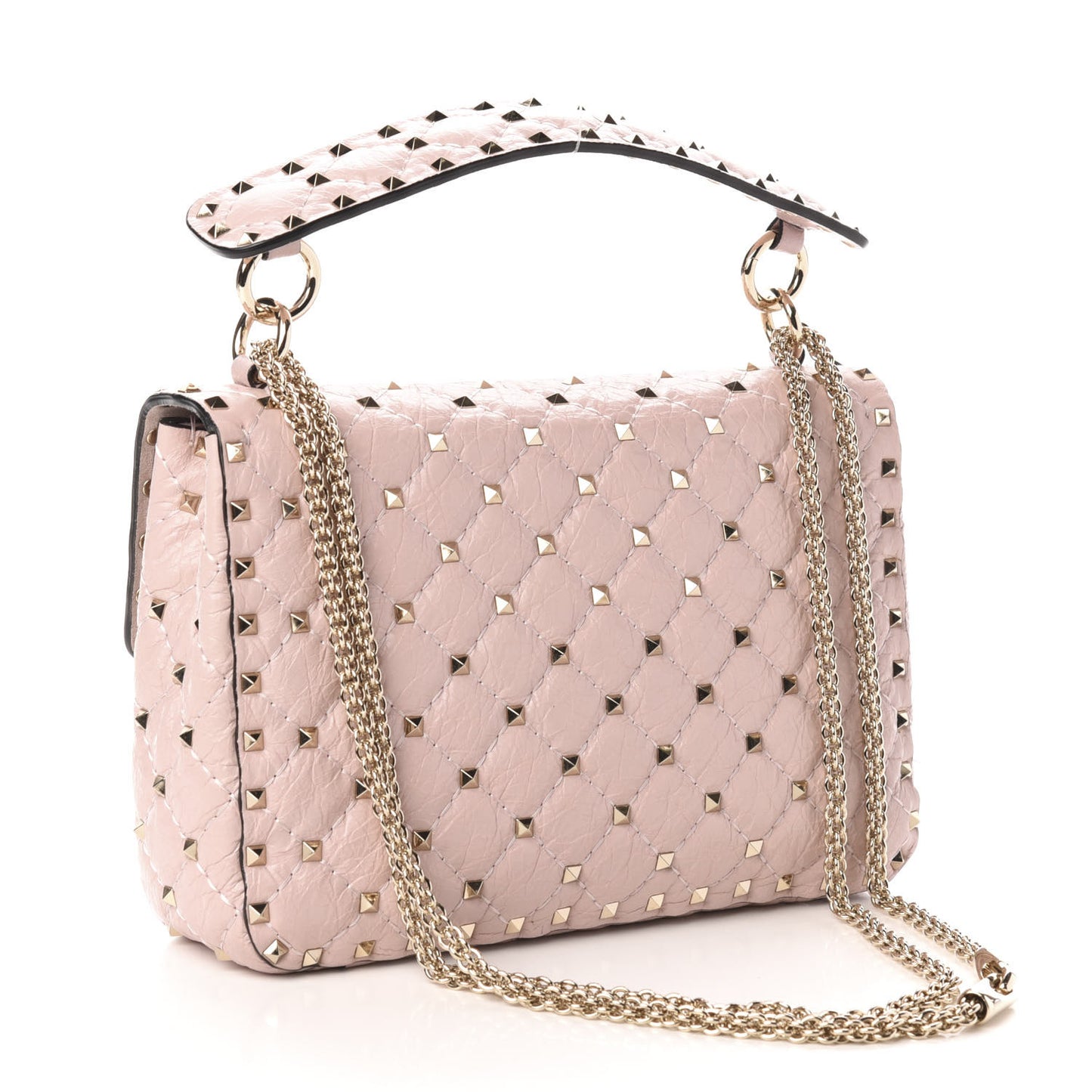 Craquele Nappa Medium Rockstud Spike Shoulder Bag Water Rose