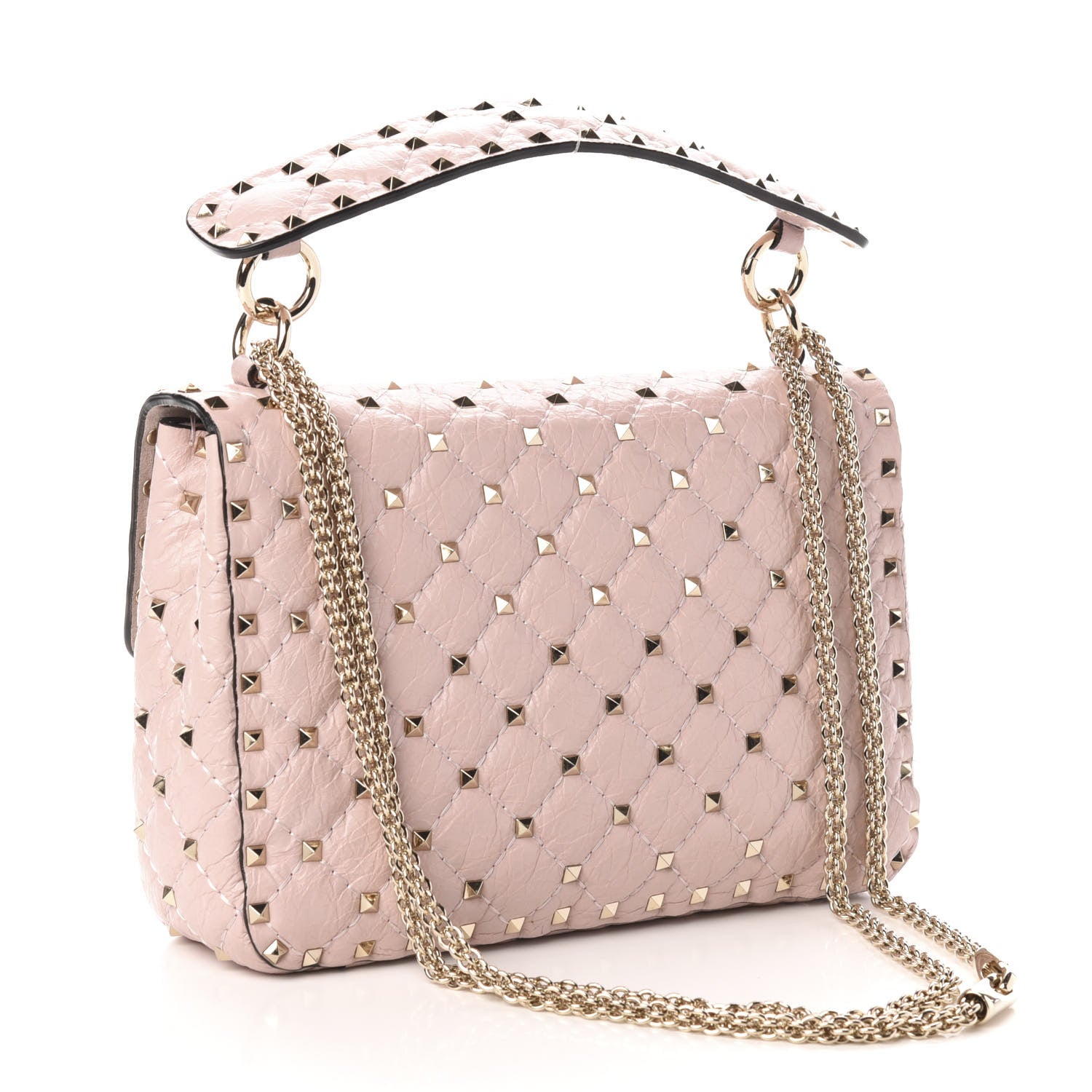 Valentino Garavani Craquele Nappa Medium Rockstud Spike Shoulder Bag Water Rose 3 of 10