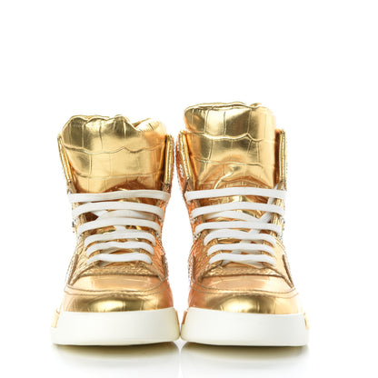 Chanel Metallic Calfskin Crocodile Embossed Cocodile High Top Sneakers 36.5 Gold 2 of 8