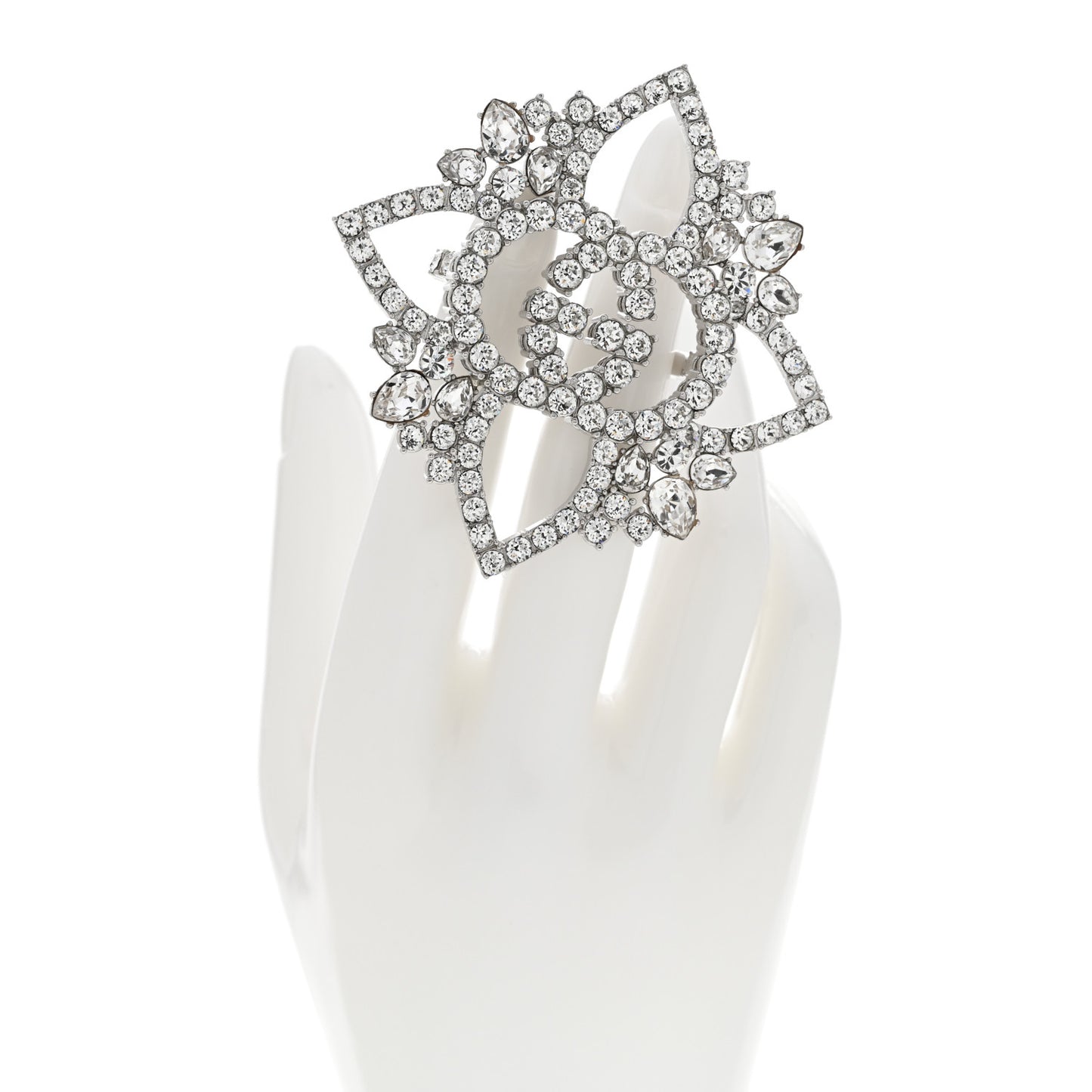 Metal Crystal Interlocking G Flower Ring M Silver