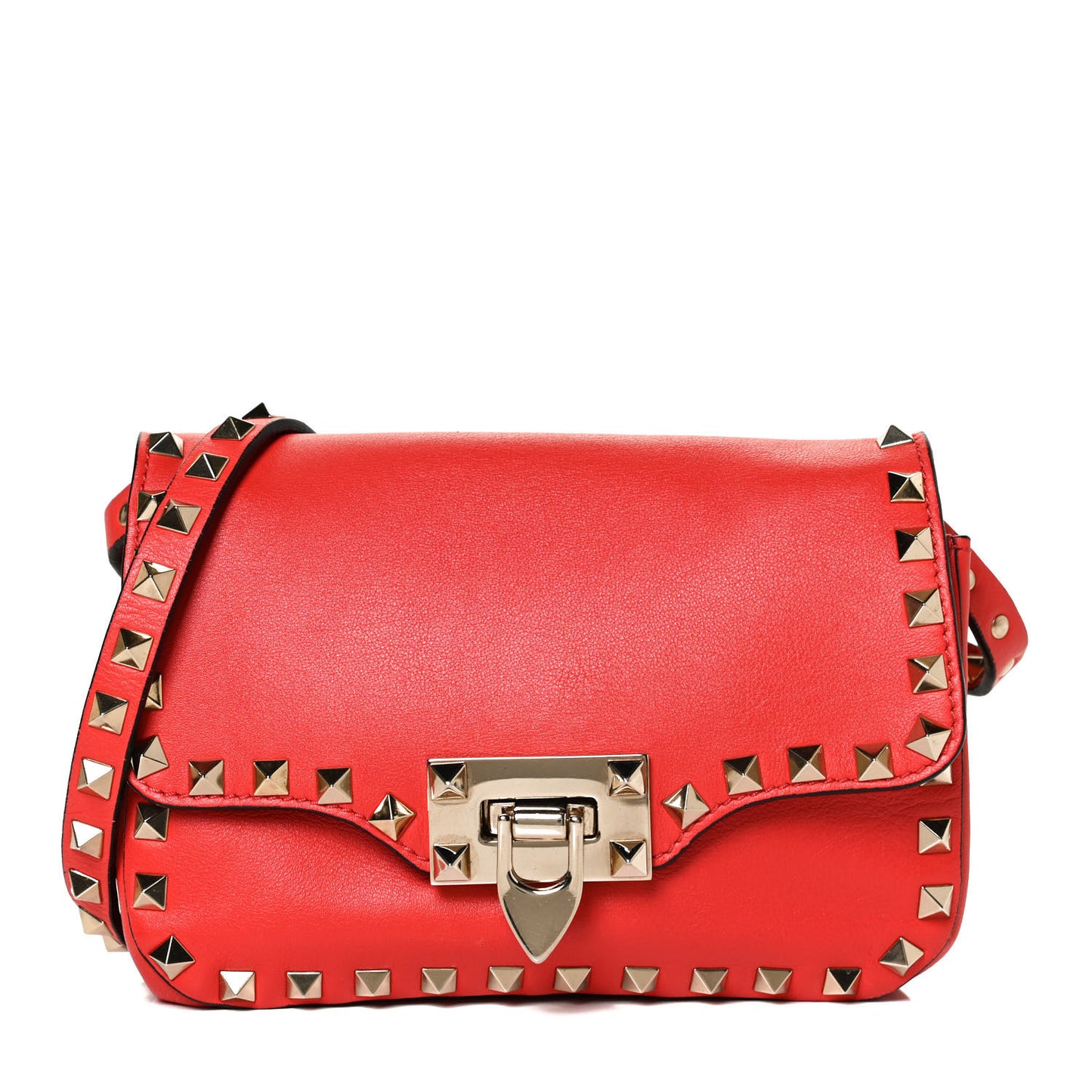 Vitello Mini Rockstud Flap Saddle Crossbody Bag Deep Orange