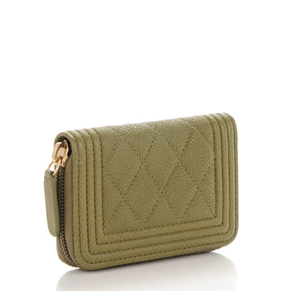 Chanel Caviar Quilted Boy Zip Around Coin Purse Wallet Green 3 of 7