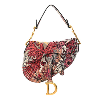 Christian Dior Calfskin Embroidered Phoenix Mini Saddle Bag Red Multicolor 1 of 17