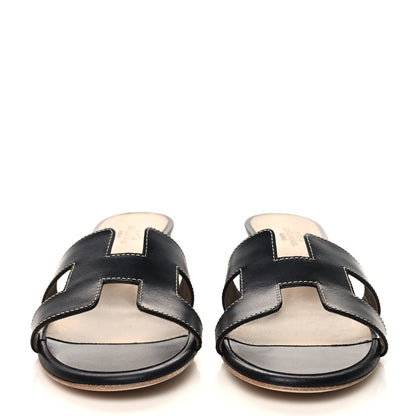 Hermes Calfskin Oasis Sandals 37.5 Black 2 of 9