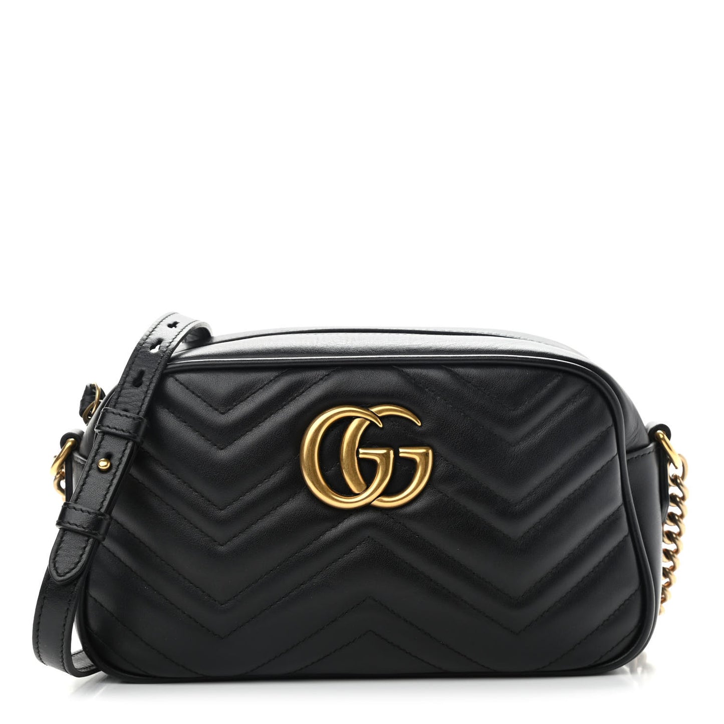 Calfskin Matelasse Small GG Marmont Chain Shoulder Bag Black