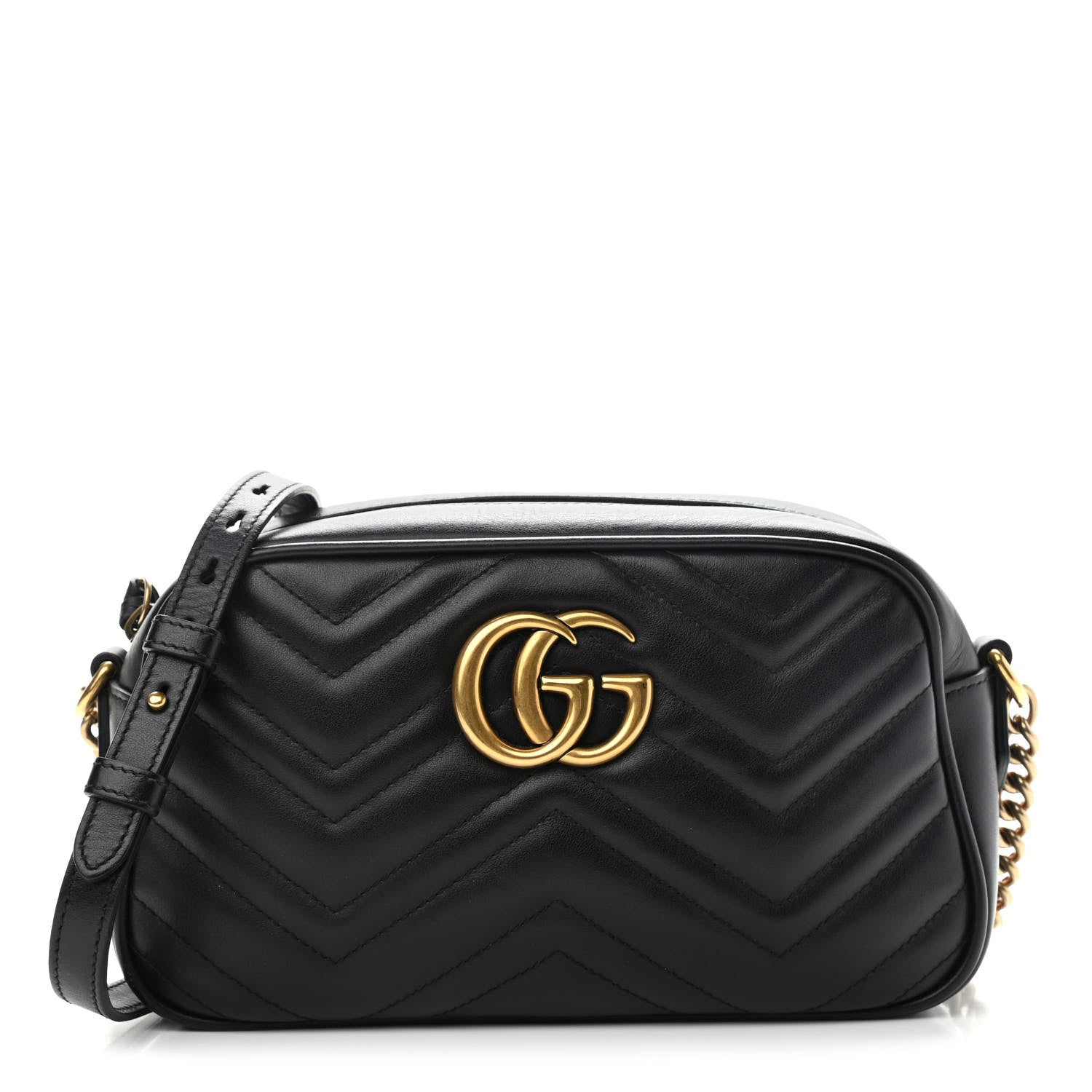 Gucci Calfskin Matelasse Small GG Marmont Chain Shoulder Bag Black 1 of 9