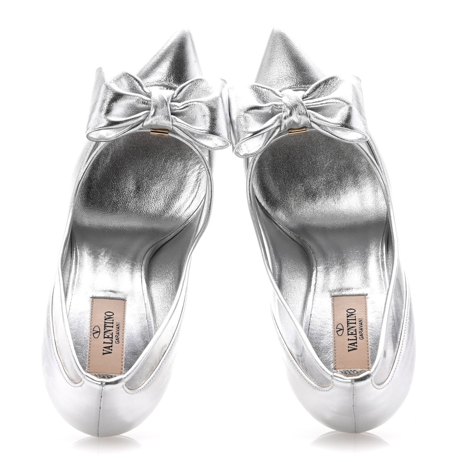 Valentino Garavani Metallic Nappa PVC Dollybow Pumps 38.5 Silver 2 of 11