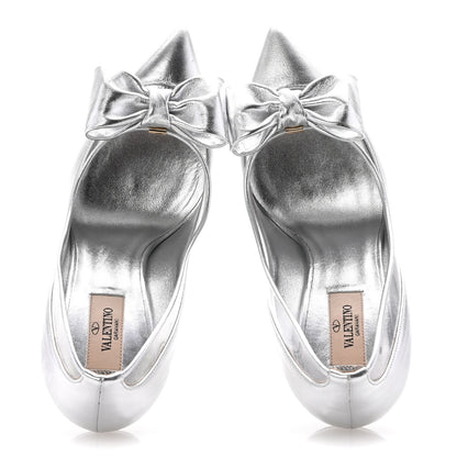 Valentino Garavani Metallic Nappa PVC Dollybow Pumps 38.5 Silver 2 of 11