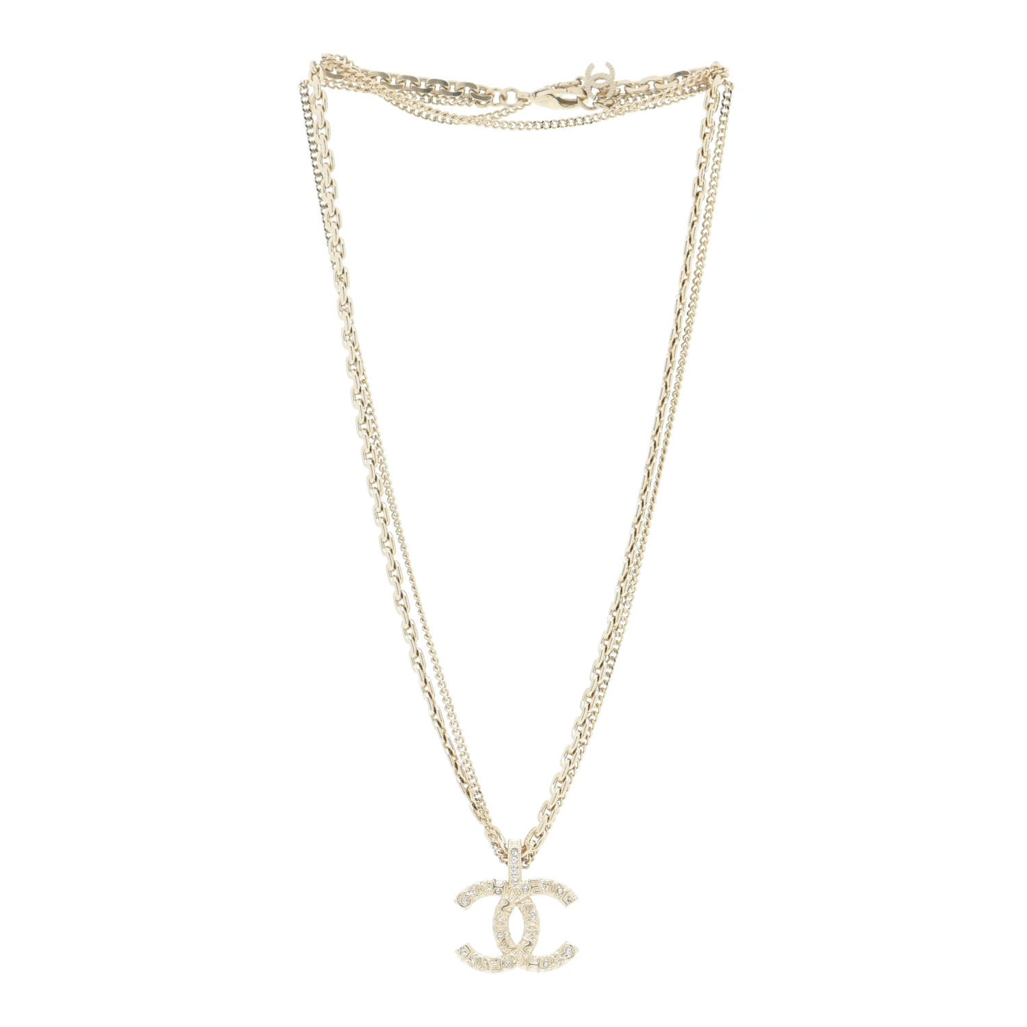 Chanel Crystal CC Multi Strand Chain Necklace Gold 3 of 7