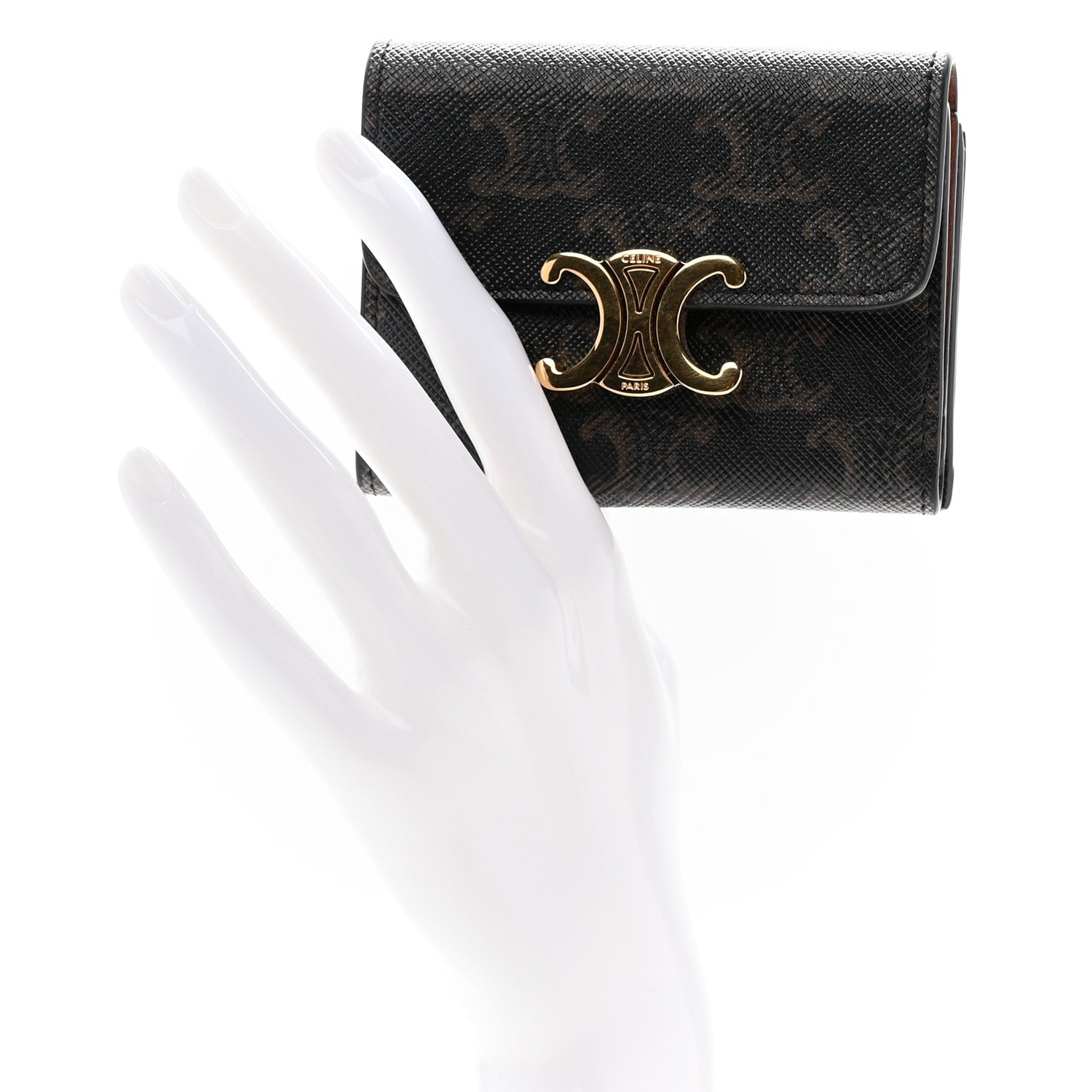 Celine Canvas Triomphe Compact Triomphe Wallet With Coin Purse Tan 2 of 10