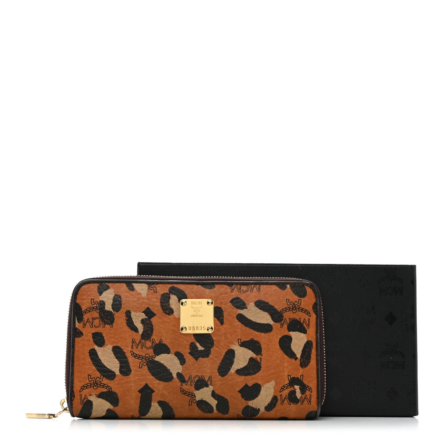 Visetos Leopard Print Zip Around Wallet Cognac