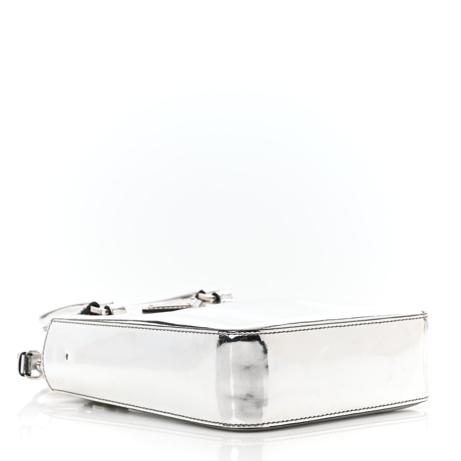 Prada Spazzolato Triangle Small Double Handle Crossbody Tote Argento 4 of 11