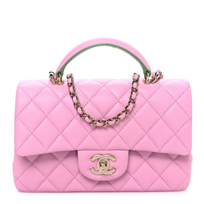Chanel Lambskin Quilted Mini Top Handle Rectangular Flap Pink Green 1 of 10