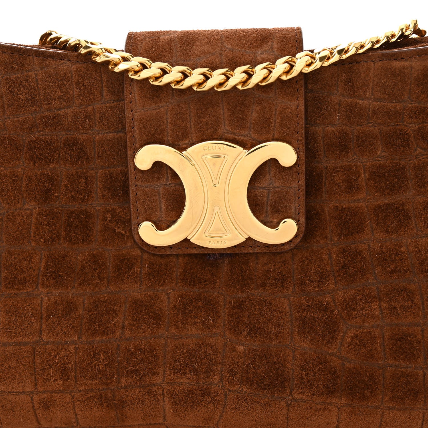 Celine Suede Crocodile Embossed Triomphe Wiltern Clutch Brown
