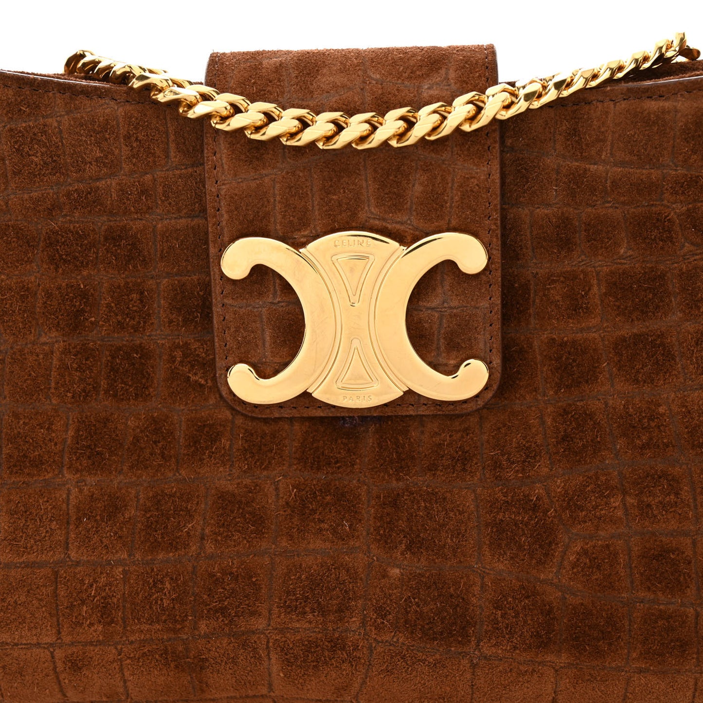 Suede Crocodile Embossed Triomphe Wiltern Clutch Brown