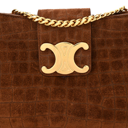 Celine Suede Crocodile Embossed Triomphe Wiltern Clutch Brown 7 of 9