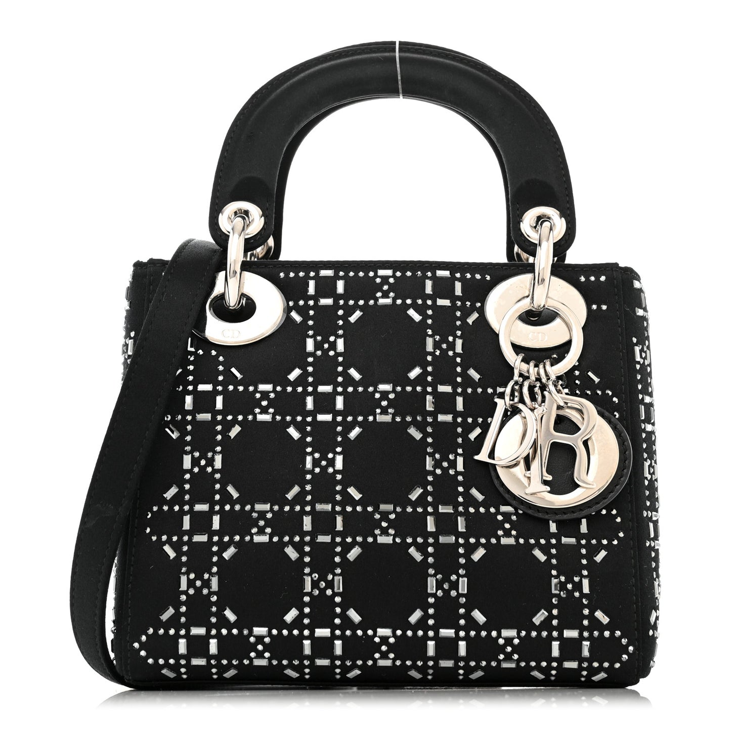 Satin Crystal Cannage Mini Lady Dior Black