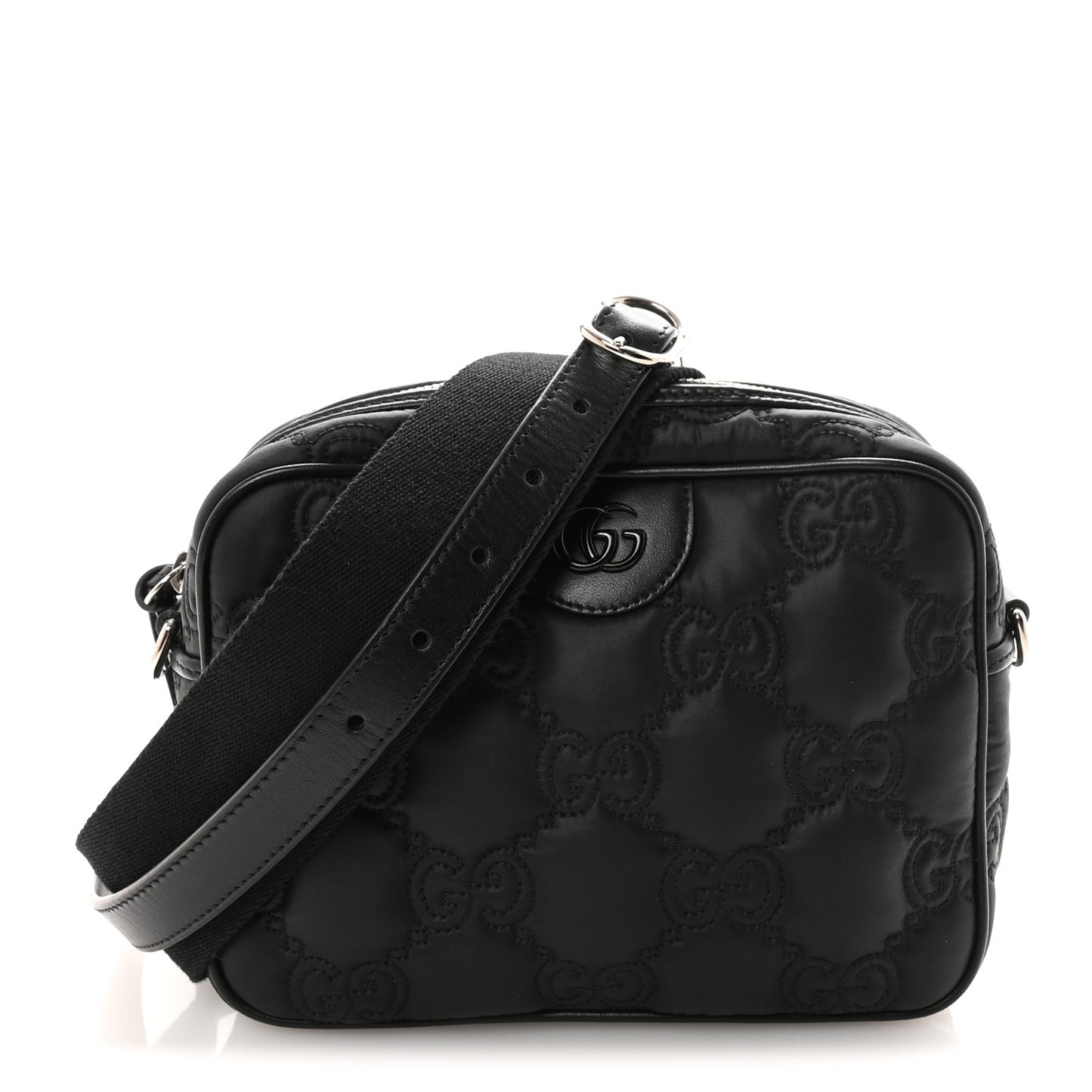 Nylon Calfskin Enamel GG Matelasse Shoulder Bag Black