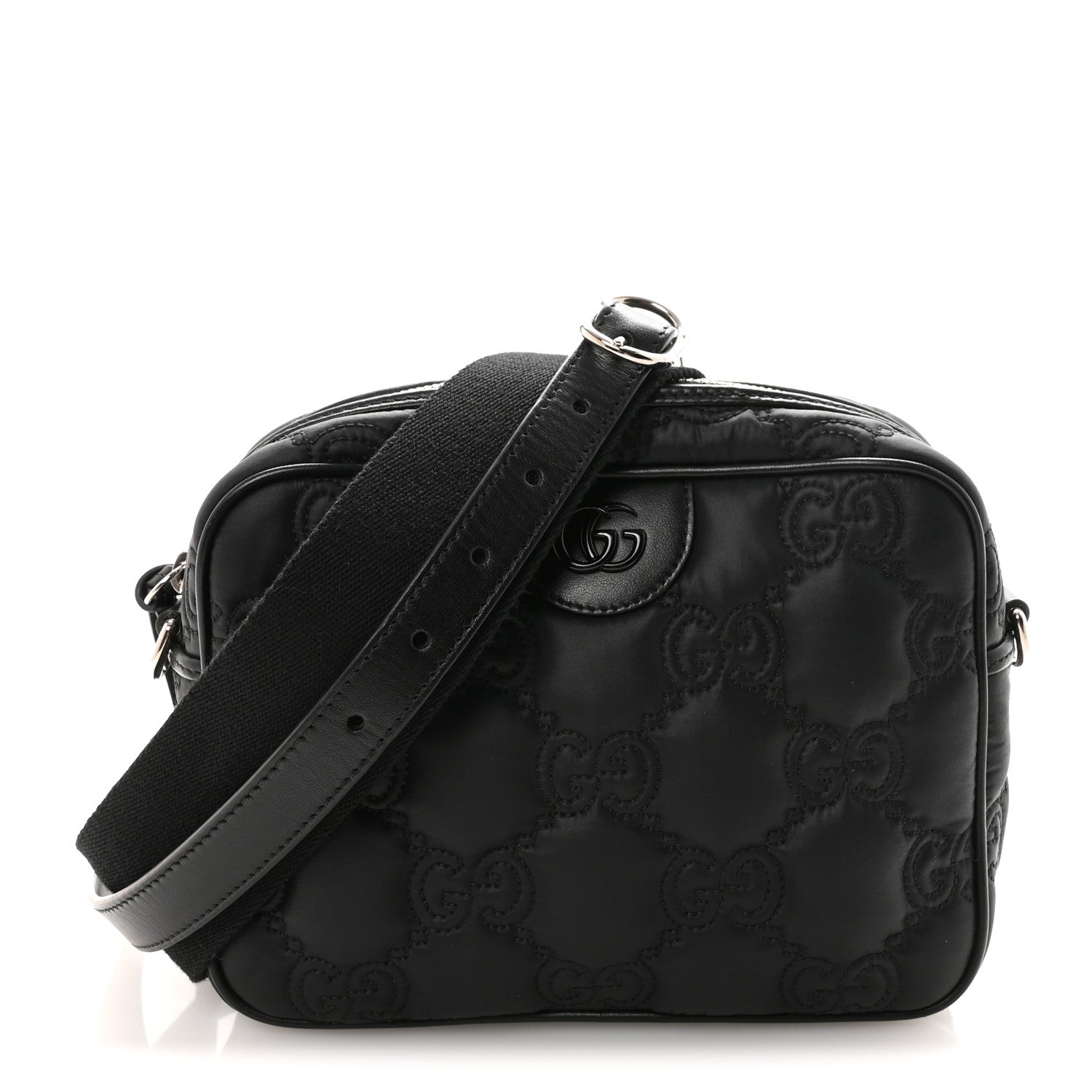 Gucci Nylon Calfskin Enamel GG Matelasse Shoulder Bag Black 1 of 9