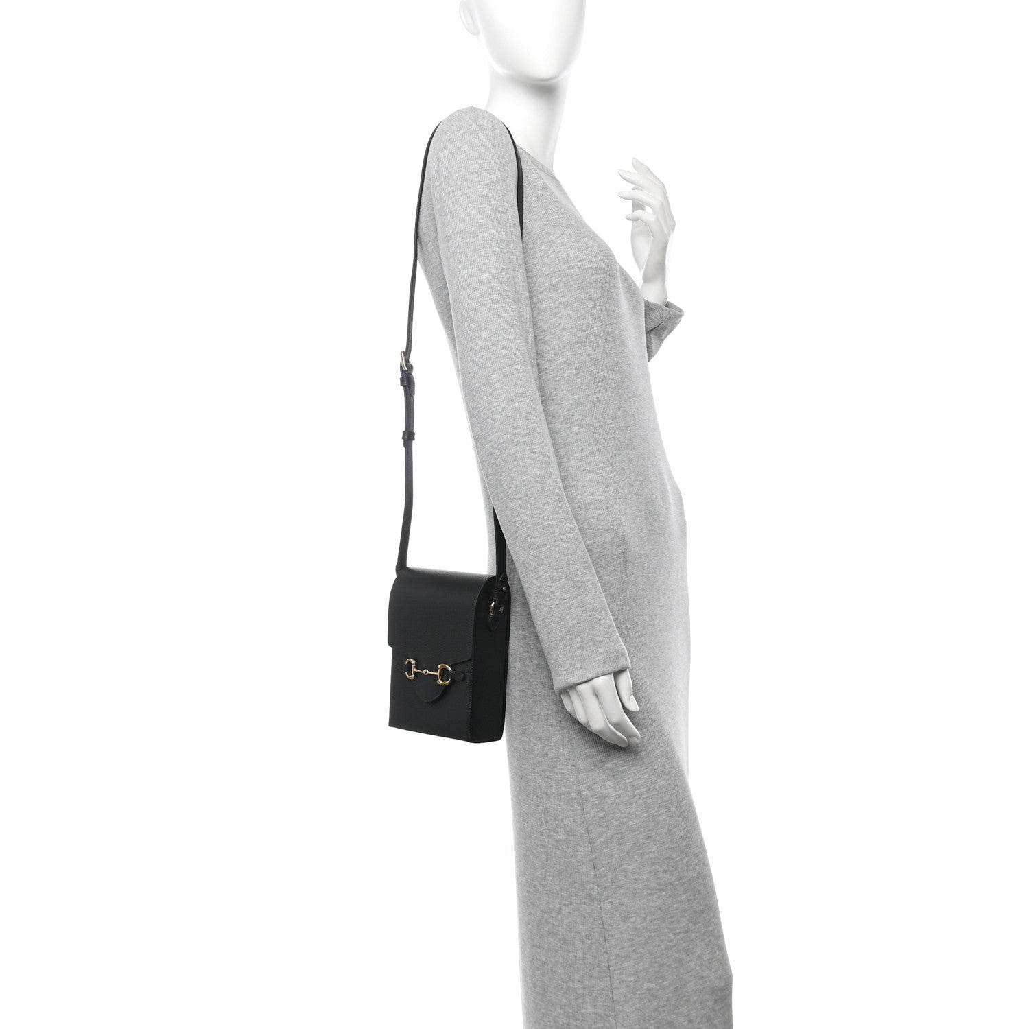 Gucci Dollar Calfskin Vertical Horsebit 1955 Crossbody Bag Black 2 of 10