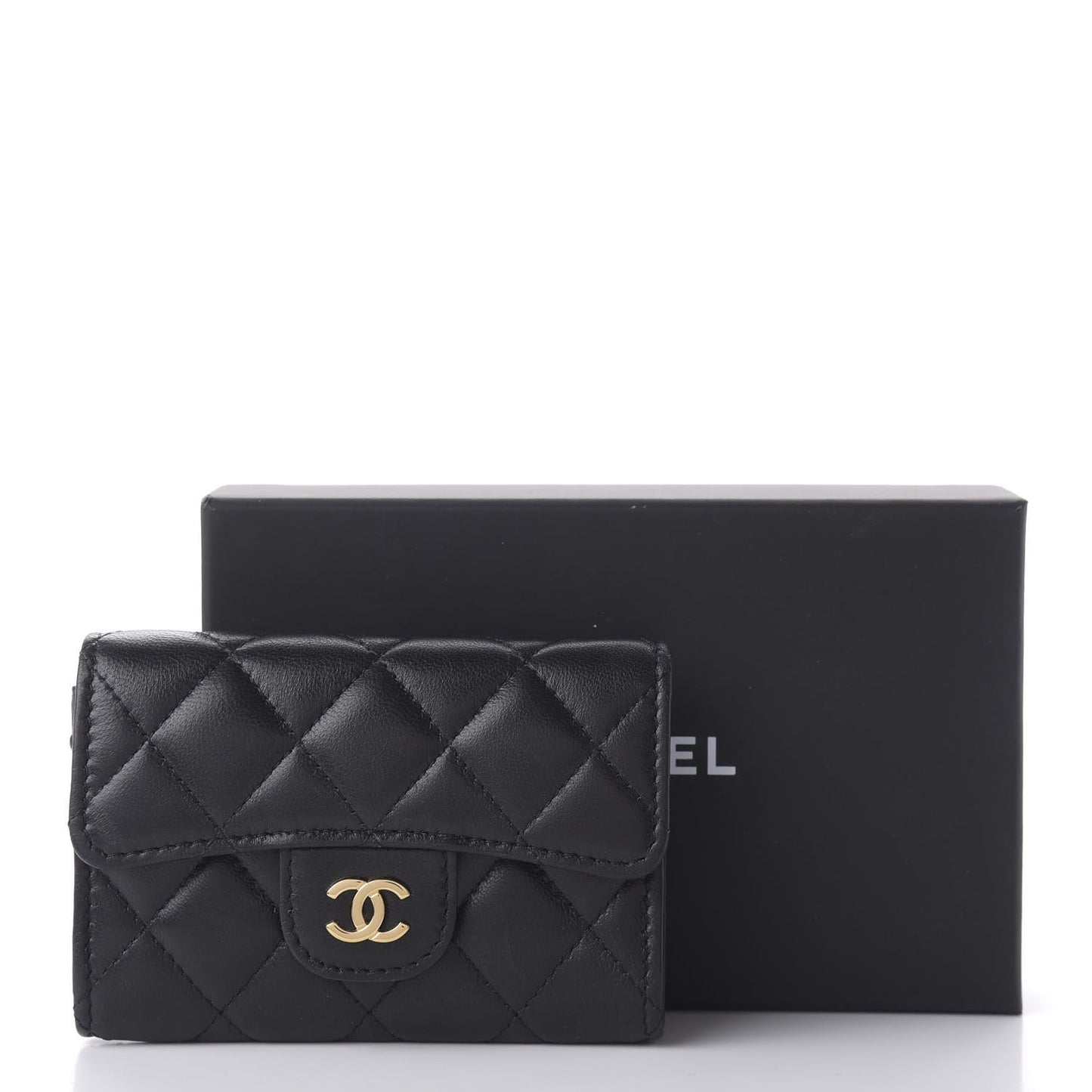 Lambskin Quilted Flap Card Holder Black