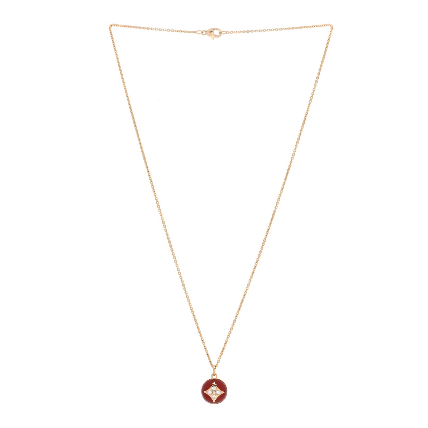 18K Yellow Gold Diamond Cornelian B Blossom Medallion Pendant Necklace
