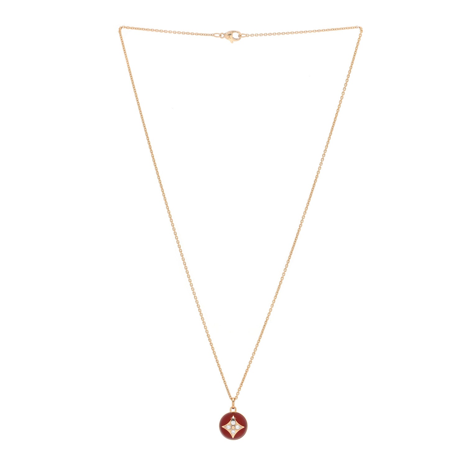 Louis Vuitton 18K Yellow Gold Diamond Cornelian B Blossom Medallion Pendant Necklace 2 of 5