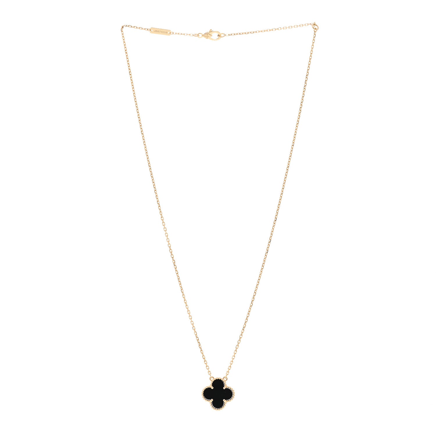 Van Cleef & Arpels 18K Yellow Gold Black Onyx Vintage Alhambra Pendant Necklace 3 of 5