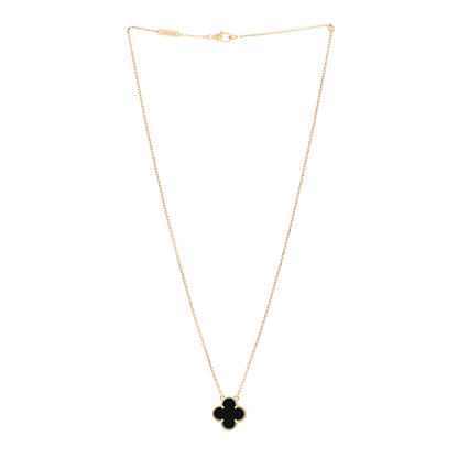 Van Cleef & Arpels 18K Yellow Gold Black Onyx Vintage Alhambra Pendant Necklace 3 of 5