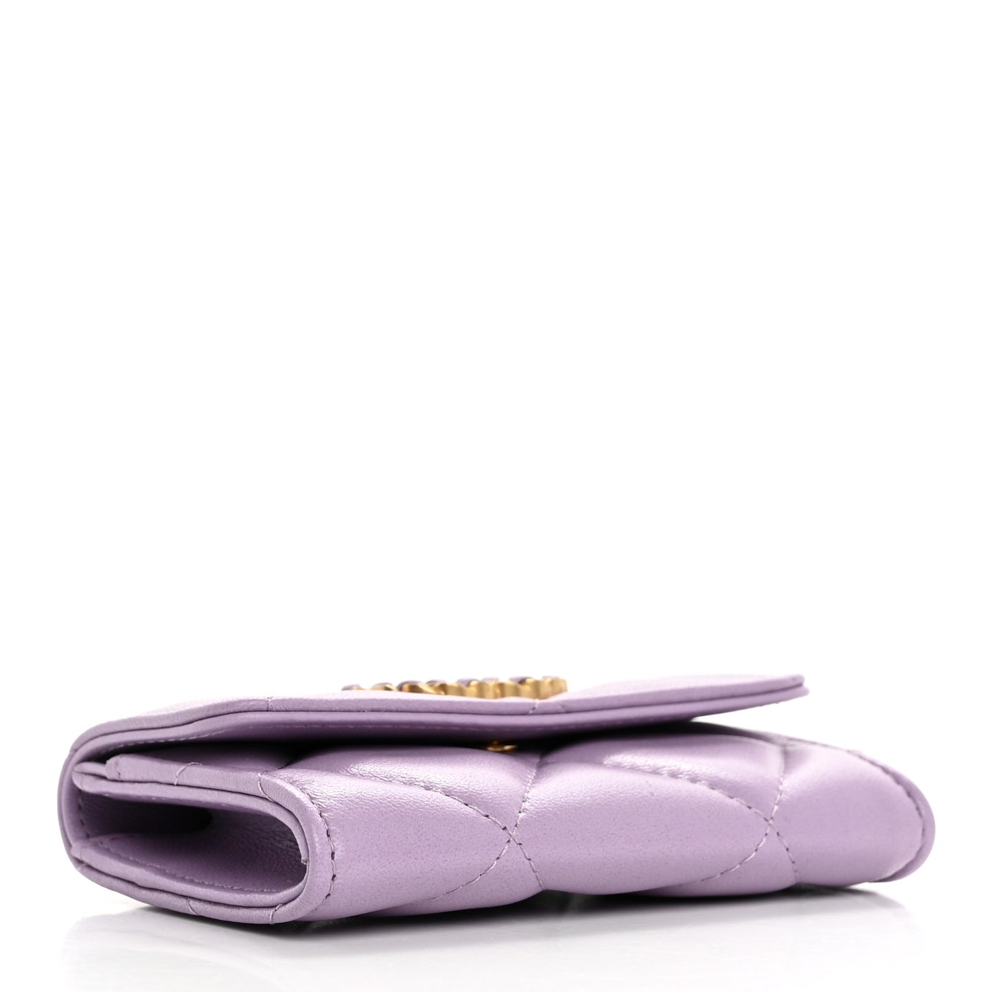 Lambskin Quilted Chanel 19 Flap Card Holder Light Purple