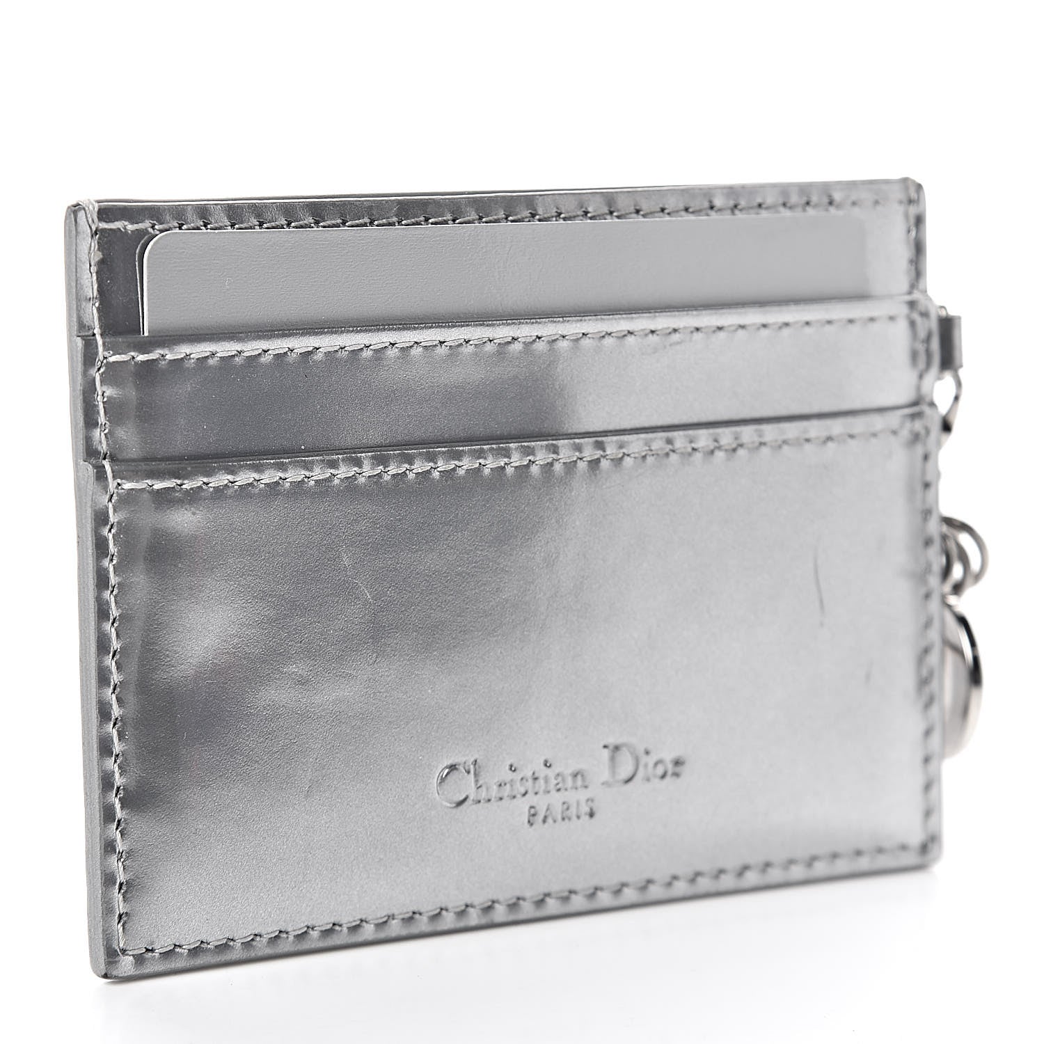 Christian Dior Metallic Patent Micro-Cannage Lady Dior Card Holder Silver 3 of 9