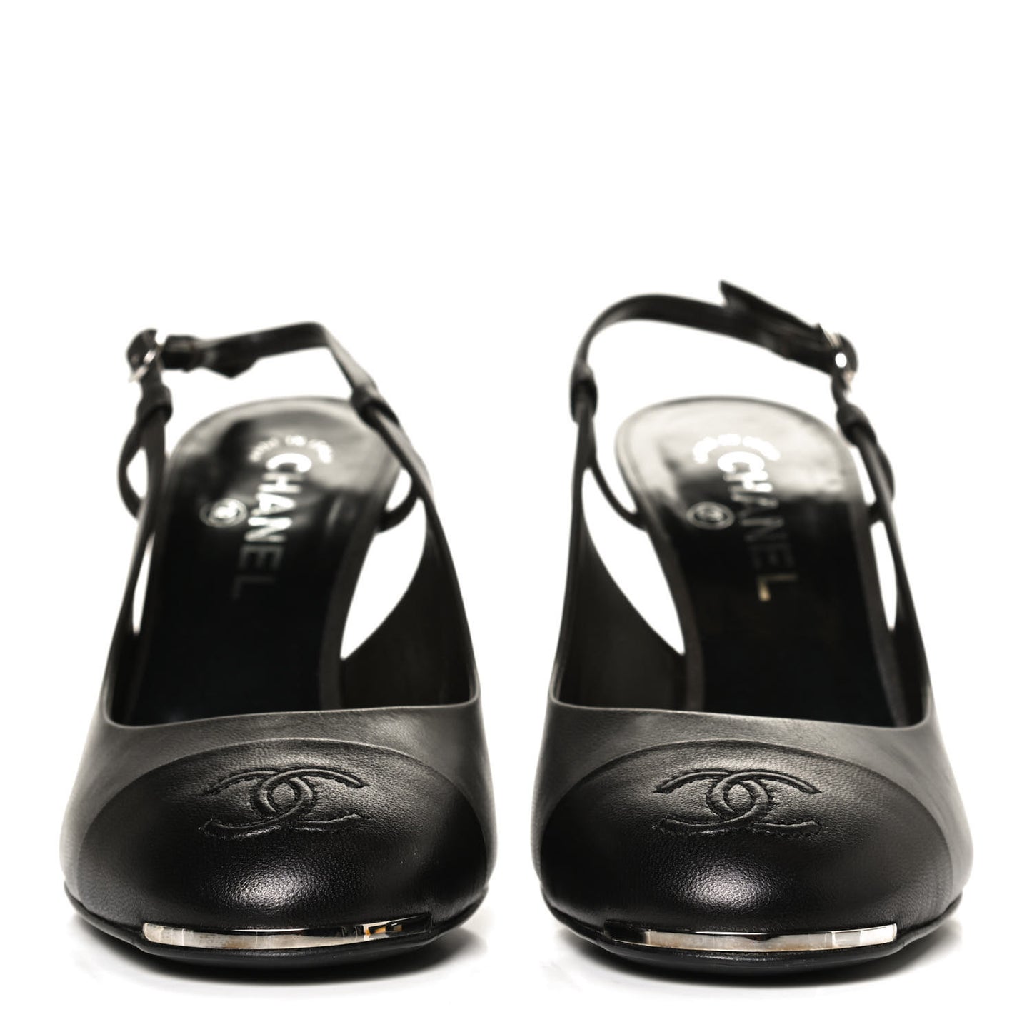 Lambskin Cap Toe CC Slingback Heels 39.5 Grey Black