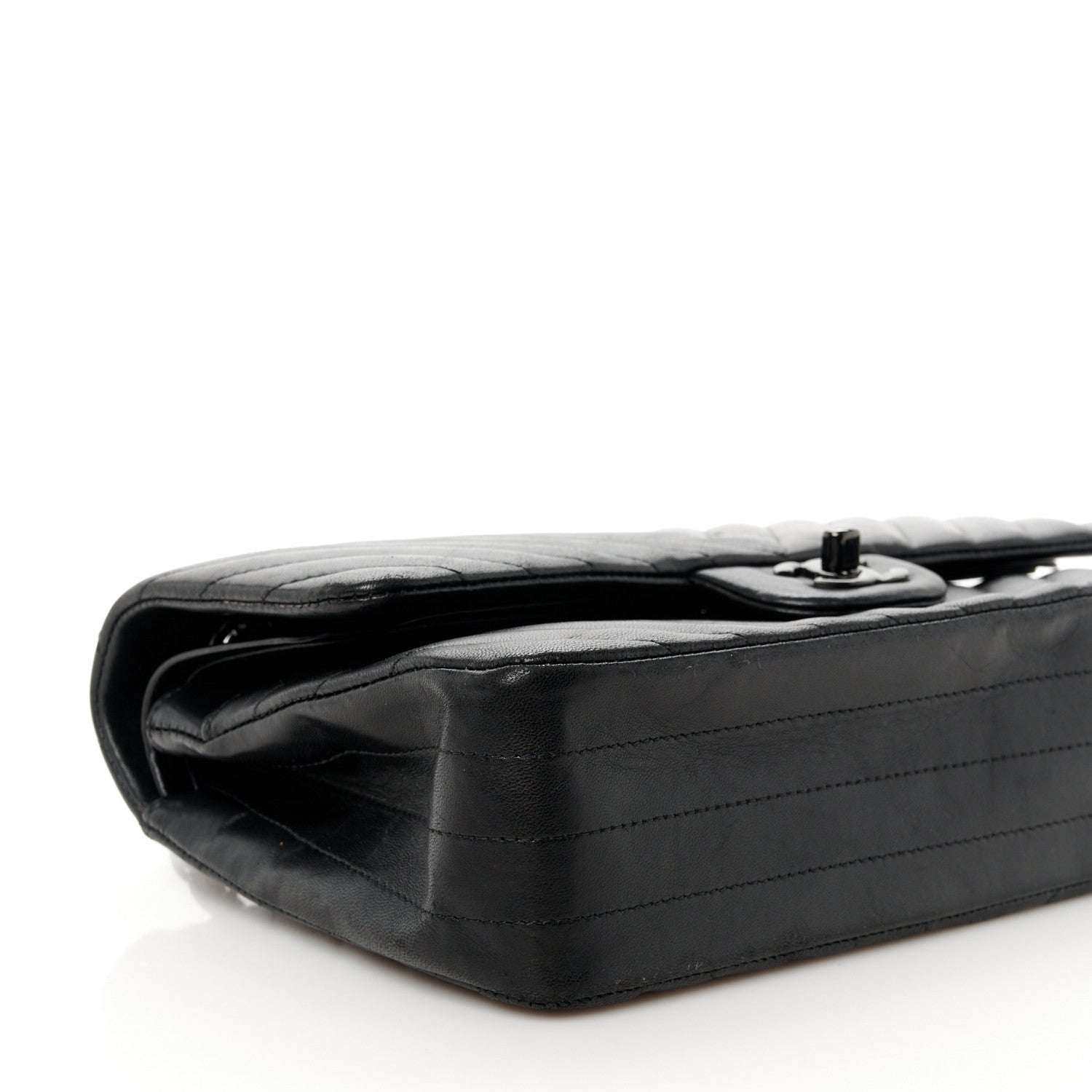 Chanel Lambskin Chevron Quilted Medium Double Flap So Black 10 of 11