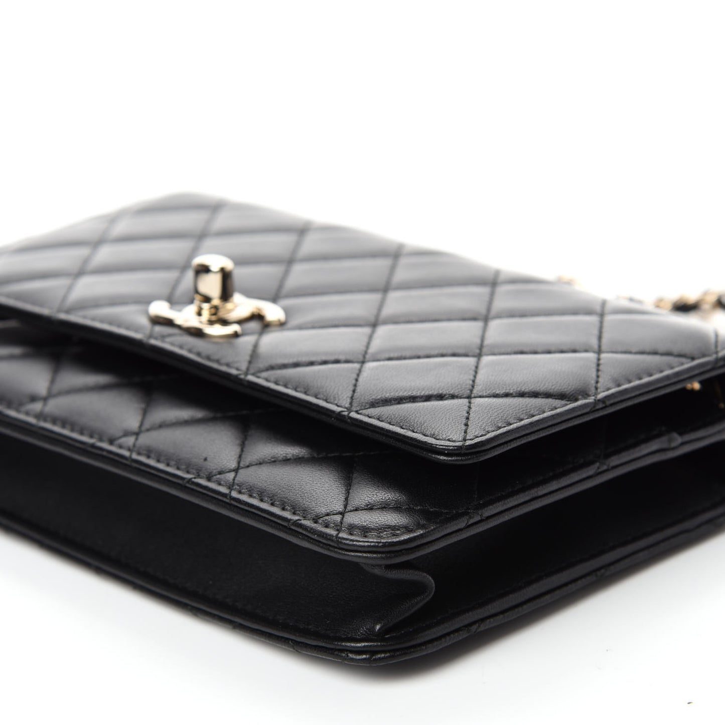 Lambskin Quilted Trendy CC Wallet On Chain WOC Black