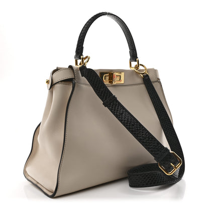 Fendi Vitello Seta Snakeskin Monster Eyes Medium Peekaboo Iconic Satchel  Amido Sand Black 5 of 57