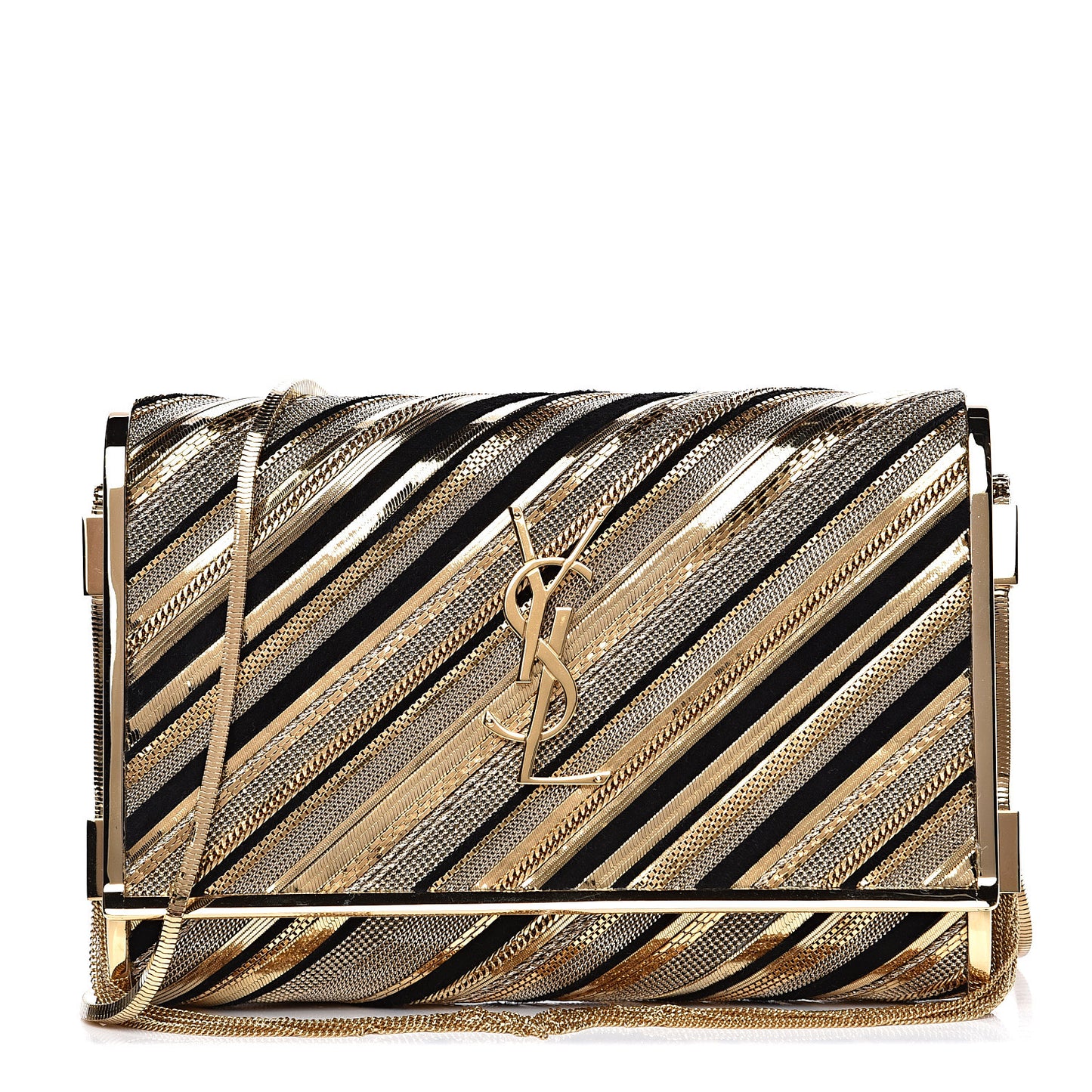 Suede Chain Inlay Tassel Monogram Kate Crossbody Bag Gold
