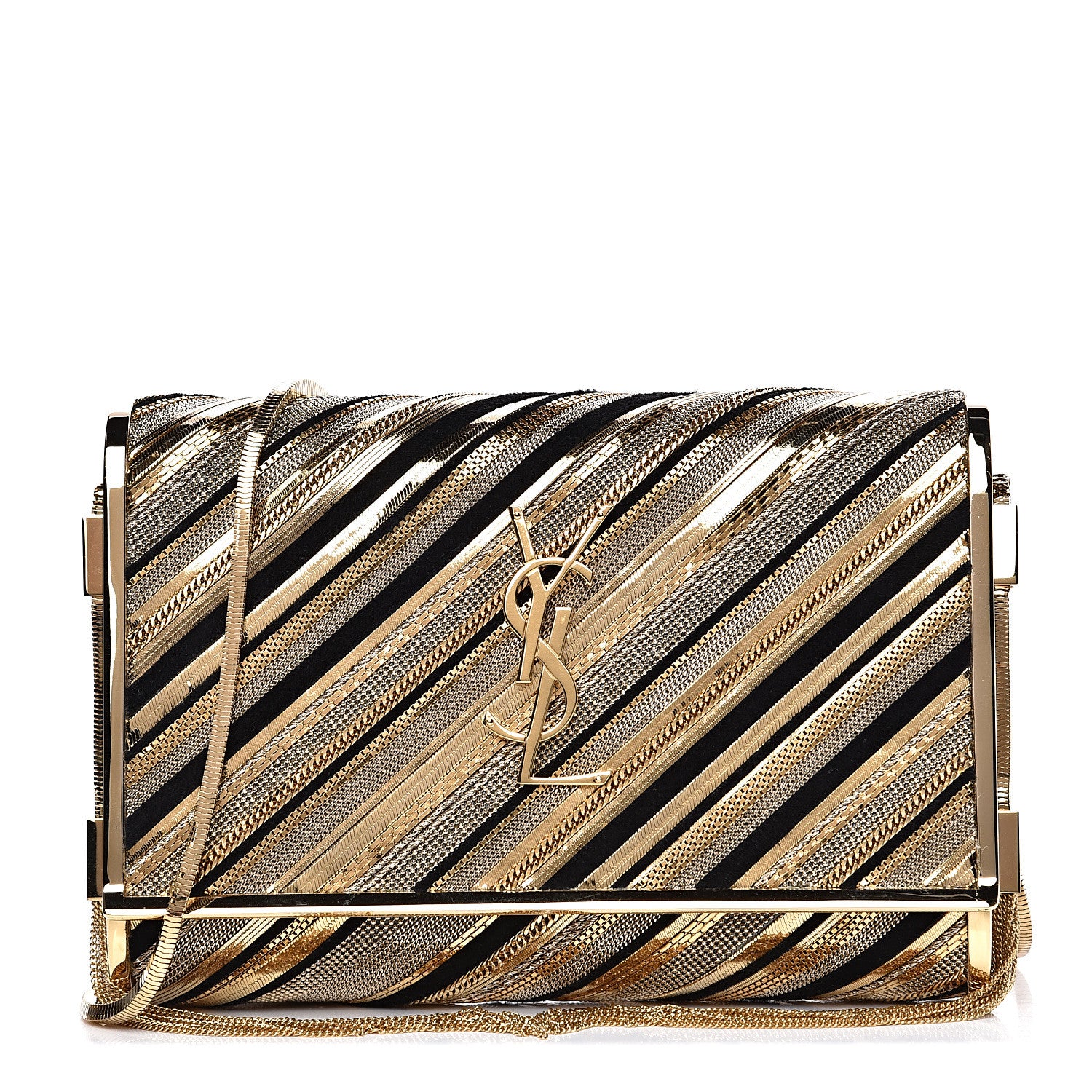 Saint Laurent Suede Chain Inlay Tassel Monogram Kate Crossbody Bag Gold 1 of 8
