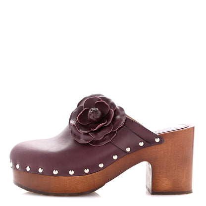 Chanel Calfskin Camellia Clogs 40 Dark Purple 1 of 12