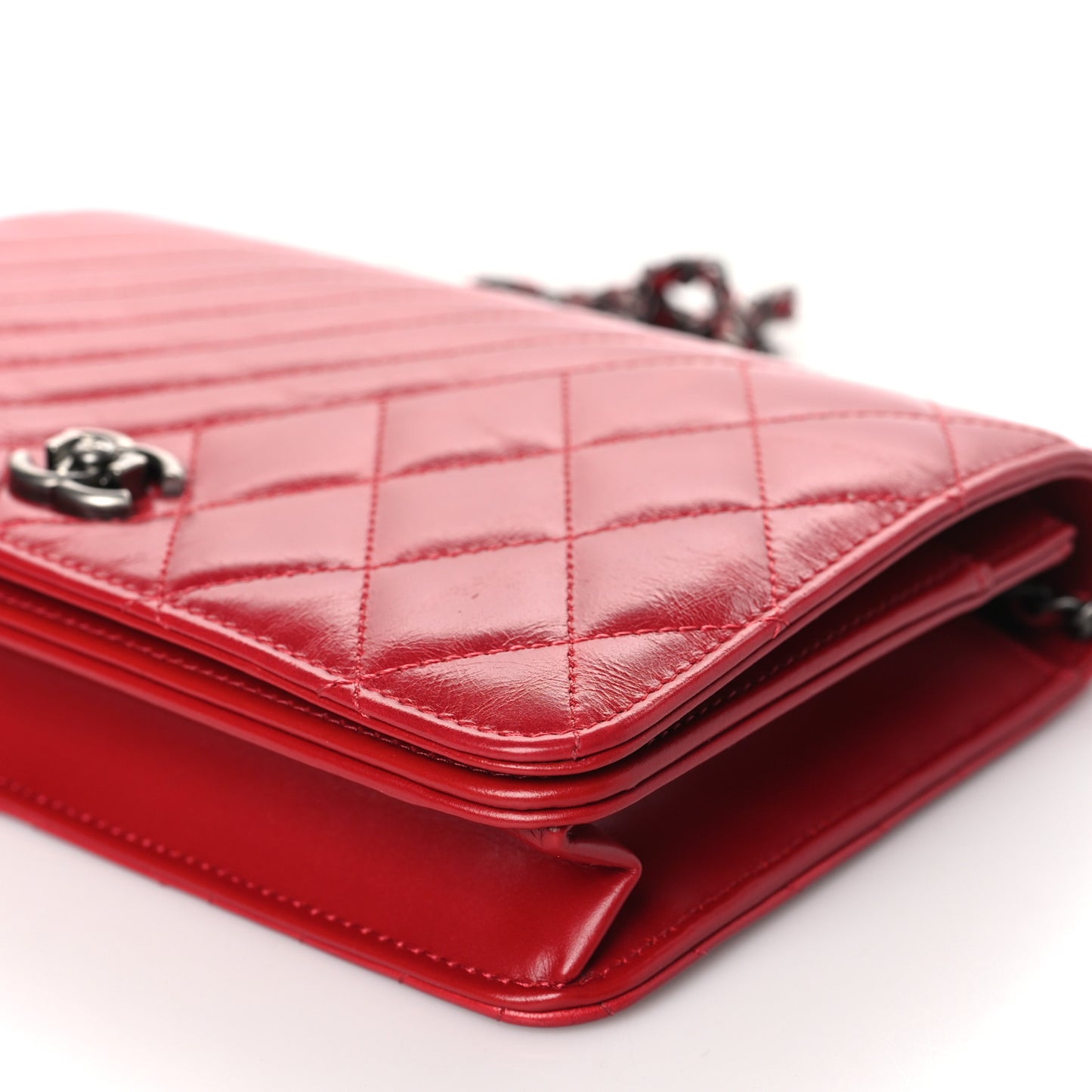 Glazed Calfskin Quilted Coco Boy Wallet On Chain WOC Red