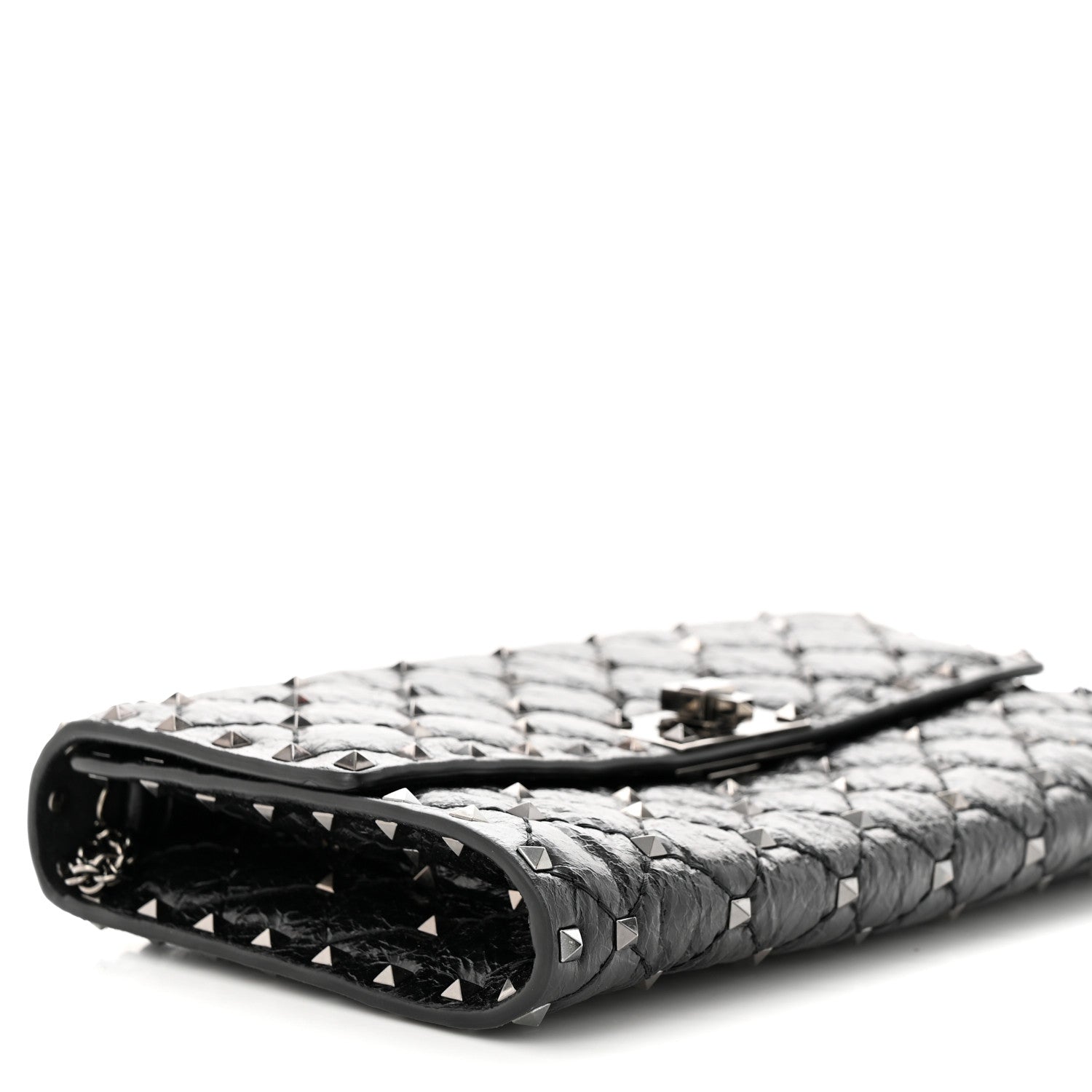 Valentino Garavani Craquele Nappa Rockstud Spike Wallet on Chain Black 8 of 9