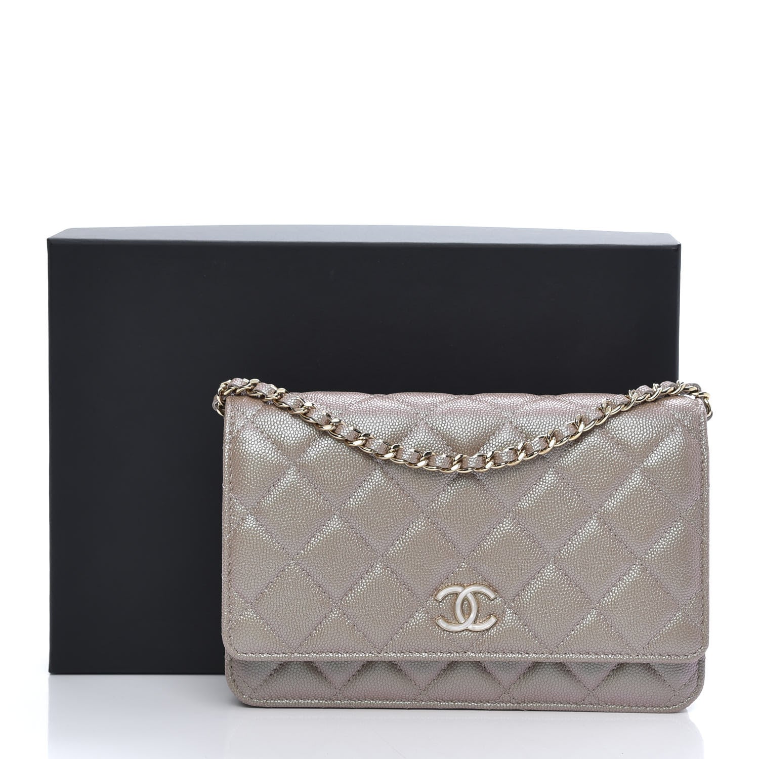 Chanel Iridescent Caviar Quilted Wallet On Chain WOC Beige 12 of 12