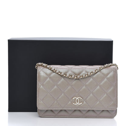 Chanel Iridescent Caviar Quilted Wallet On Chain WOC Beige 12 of 12
