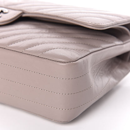 Chanel Iridescent Calfskin Chevron Quilted Medium Double Flap Grey 6 of 11