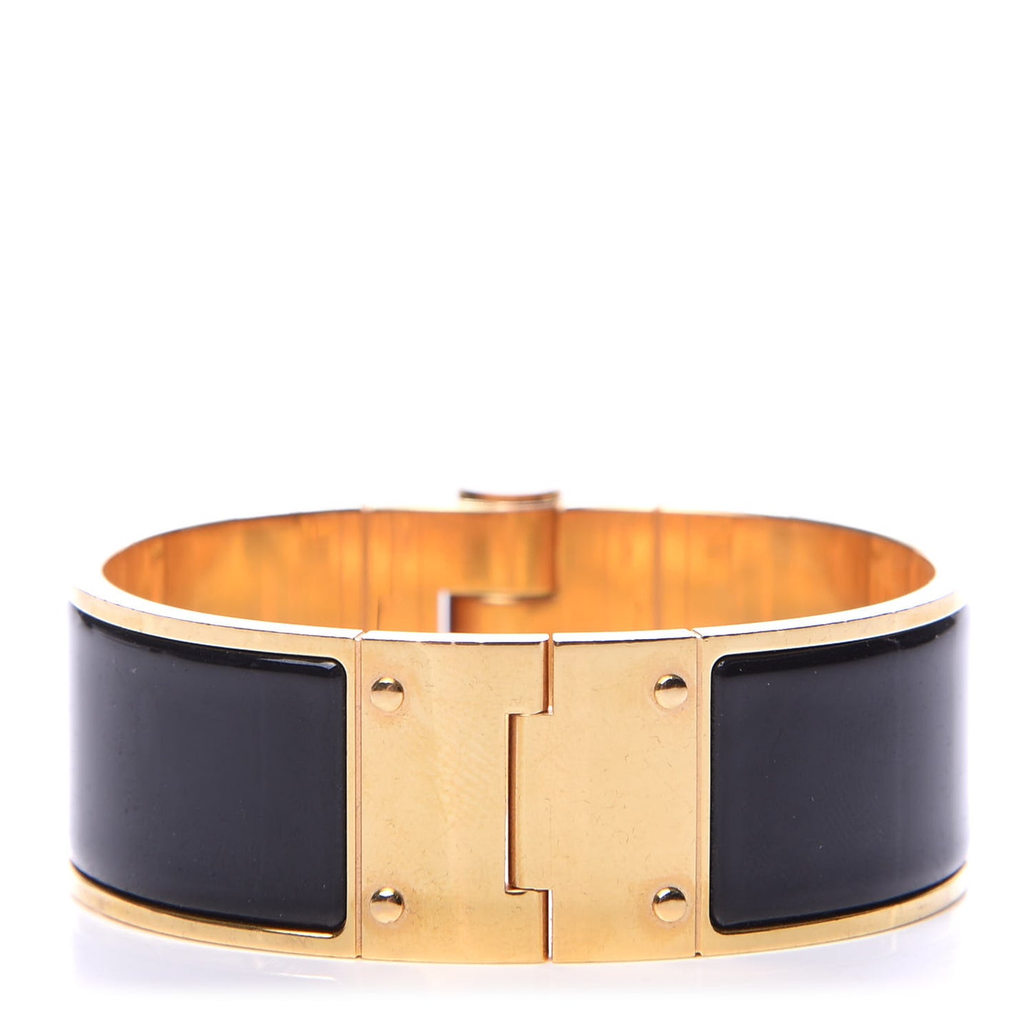 Enamel Charniere Uni Wide Hinged Bracelet M Black