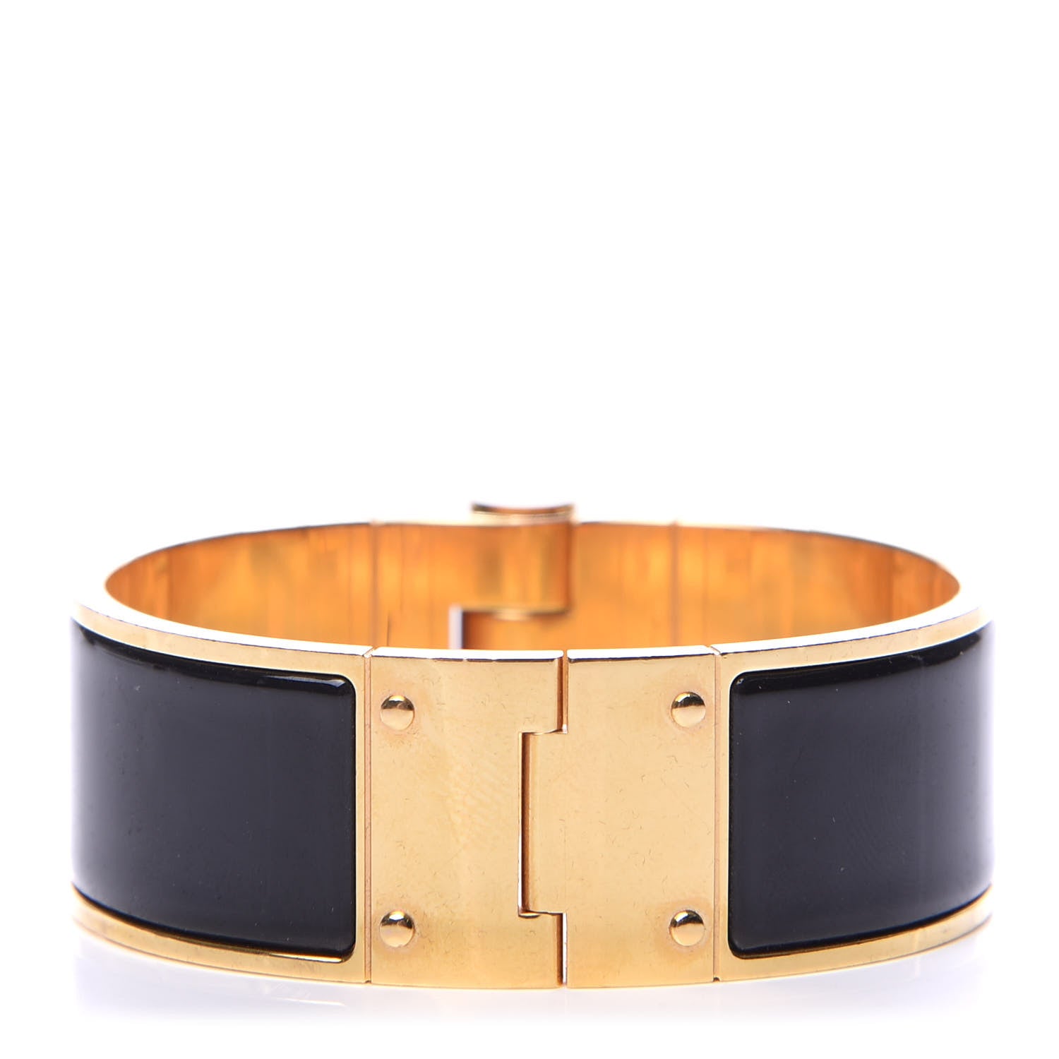 Hermes Enamel Charniere Uni Wide Hinged Bracelet M Black 3 of 5