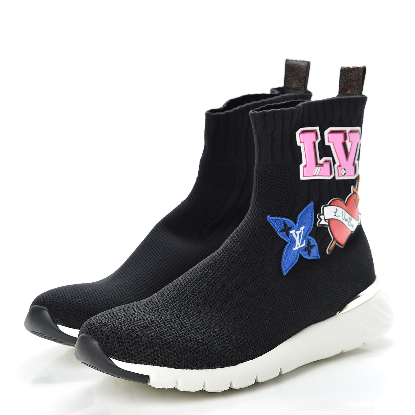 Stretch Fabric LV Black Heart Sock Sneaker 38.5 Black