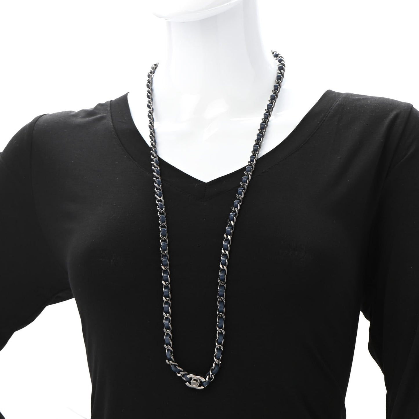 Lambskin CC Turnlock Necklace Navy Blue