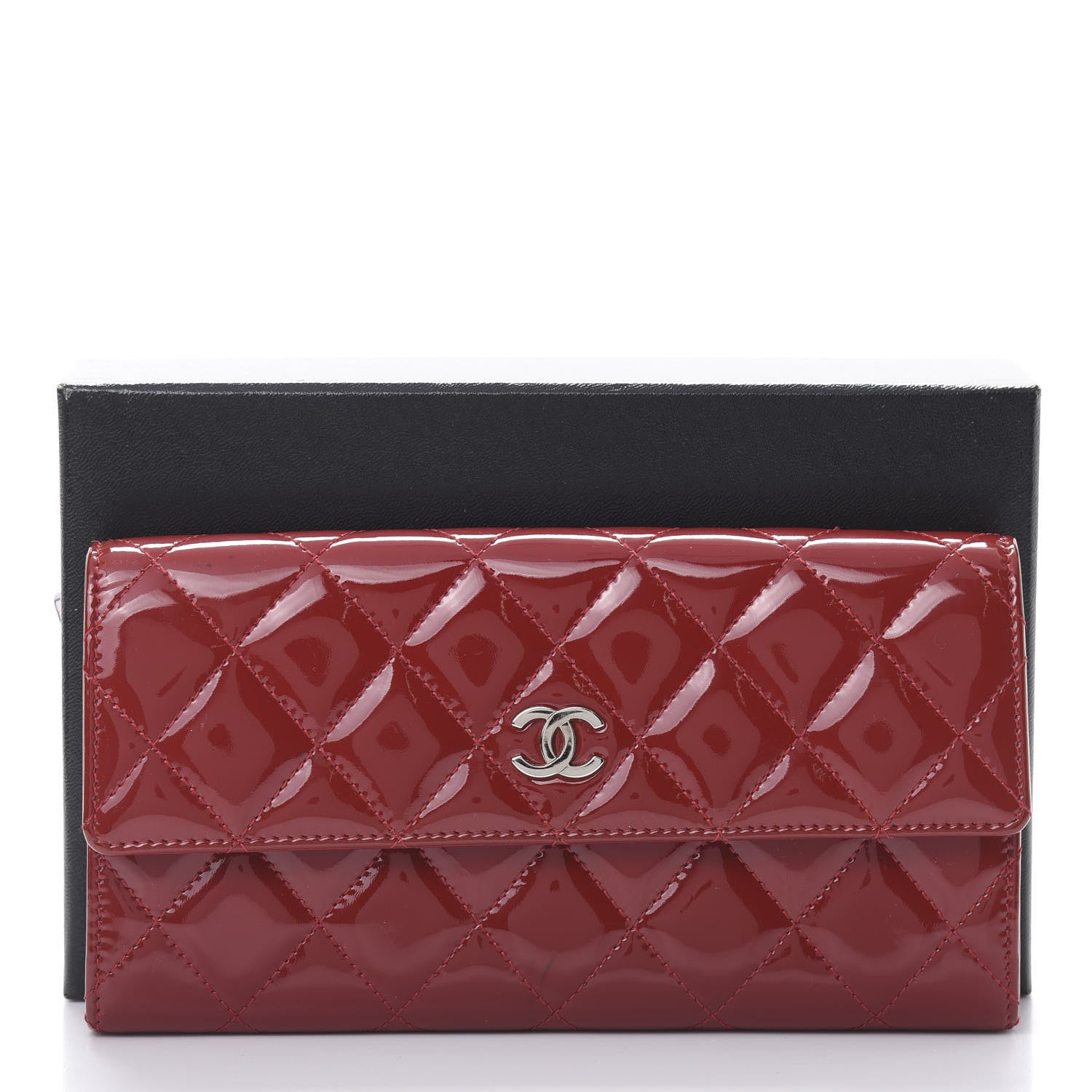 Chanel Patent Quilted Large Flap Wallet Rouge Fonce 11 of 11