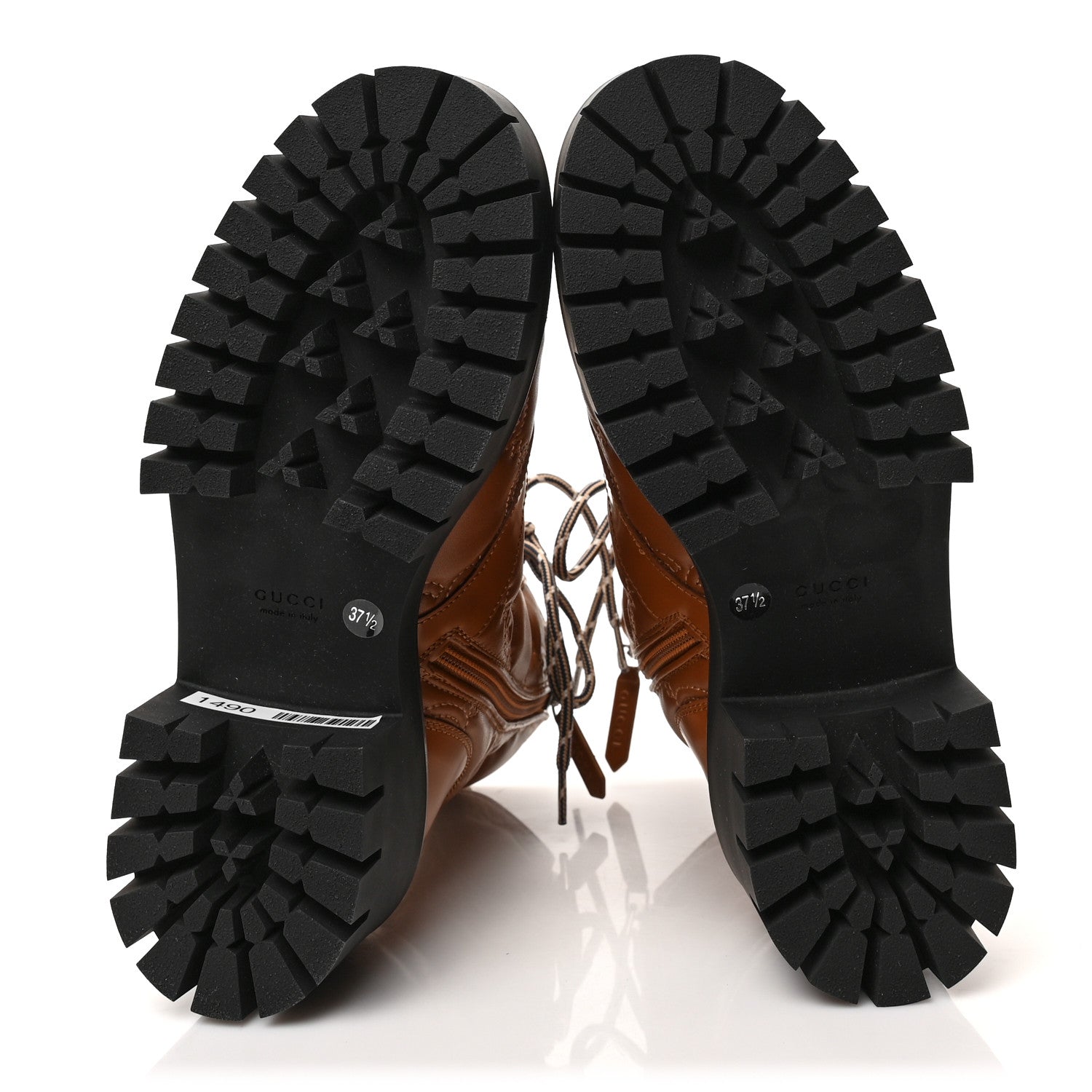 Gucci Cordovan Lux Nappa GG Matelasse Lace Up 60mm Combat Boots 37.5 Dark Hazel Brown 5 of 6