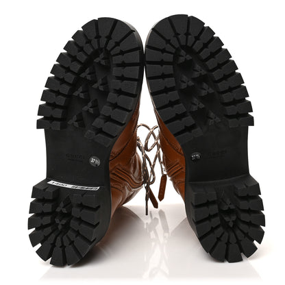 Gucci Cordovan Lux Nappa GG Matelasse Lace Up 60mm Combat Boots 37.5 Dark Hazel Brown 5 of 6